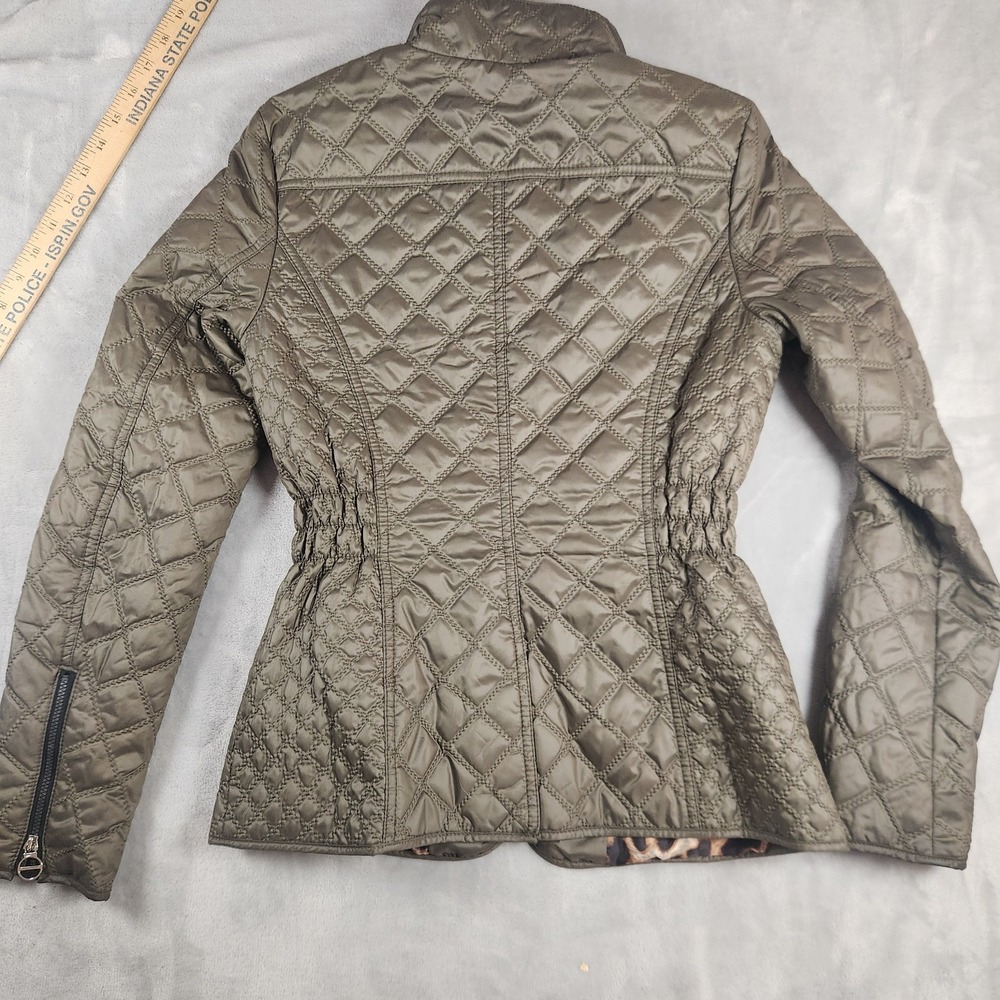 Laundry Shelli Segal Quilted Jacket Olive Green Leopard Lining Womens Sz XS Zips - Picture 5 of 6